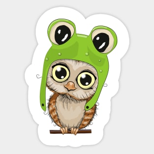 Cute little owl with big eyes and an frogs hat Sticker